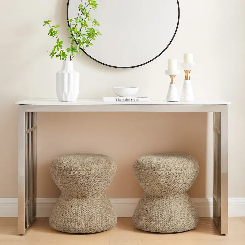 VANOMi Djembe Boucle Pouf, Tabouret de coiffeuse rembourré pour salon, dressing (Lot de 2)