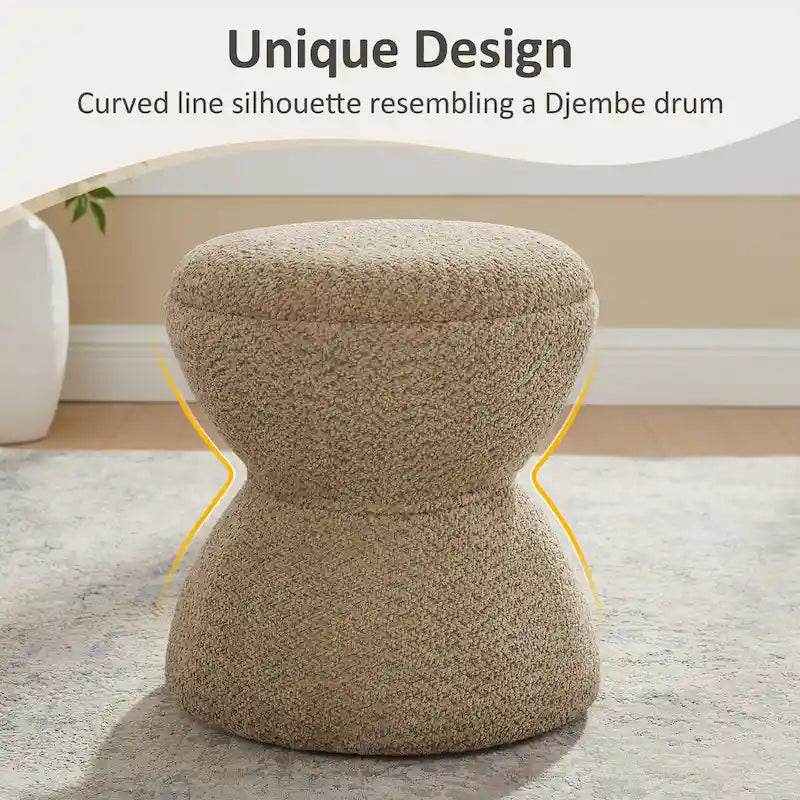 VANOMi Djembe Boucle Pouf, Tabouret de coiffeuse rembourré pour salon, dressing (Lot de 2)