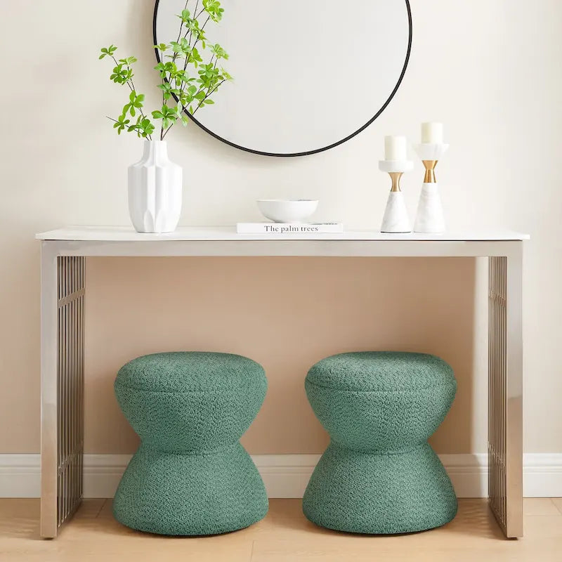 VANOMi Djembe Boucle Pouf, Tabouret de coiffeuse rembourré pour salon, dressing (Lot de 2)