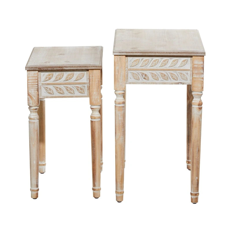Ensemble de 2 tables d'appoint Audra Farmhouse en bois sculpté