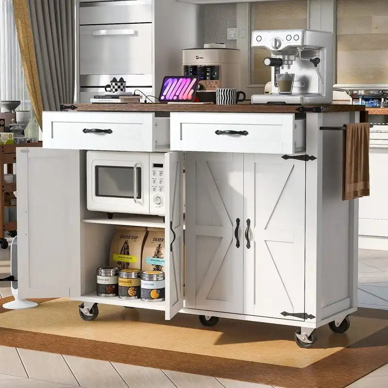 Îlot de cuisine avec prise électrique, îlot de rangement avec plateau rabattable