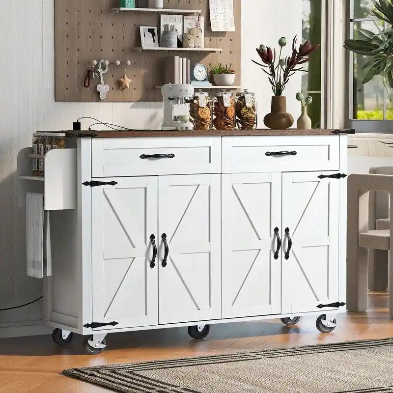Îlot de cuisine avec prise électrique, îlot de rangement avec plateau rabattable