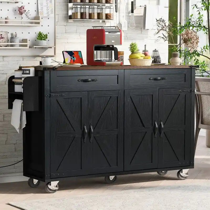Îlot de cuisine avec prise électrique, îlot de rangement avec plateau rabattable