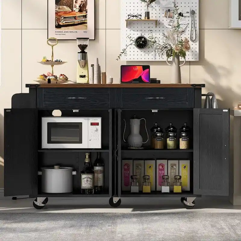 Îlot de cuisine avec prise électrique, îlot de rangement avec plateau rabattable