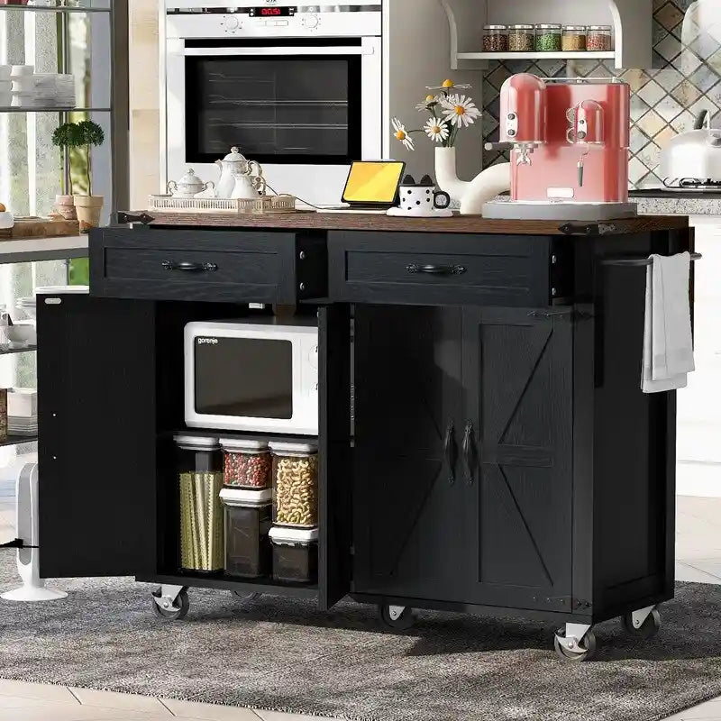 Îlot de cuisine avec prise électrique, îlot de rangement avec plateau rabattable