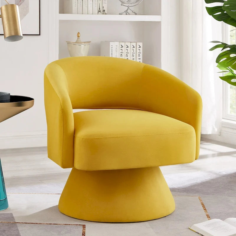 Fauteuils d'appoint pivotants en velours capitonné avec dossier ouvert