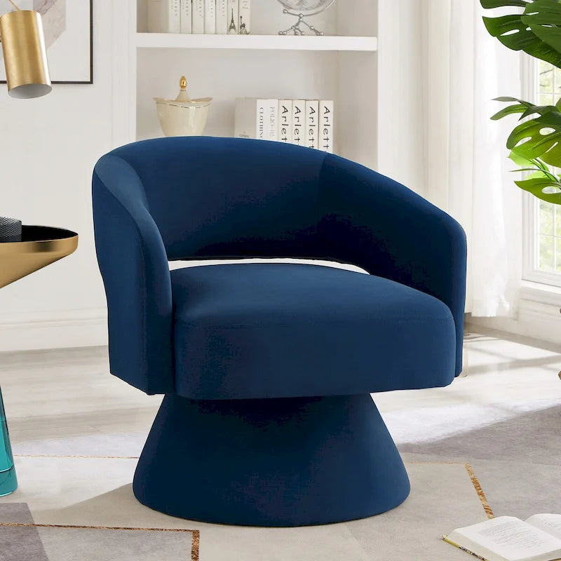 Fauteuils d'appoint pivotants en velours capitonné avec dossier ouvert