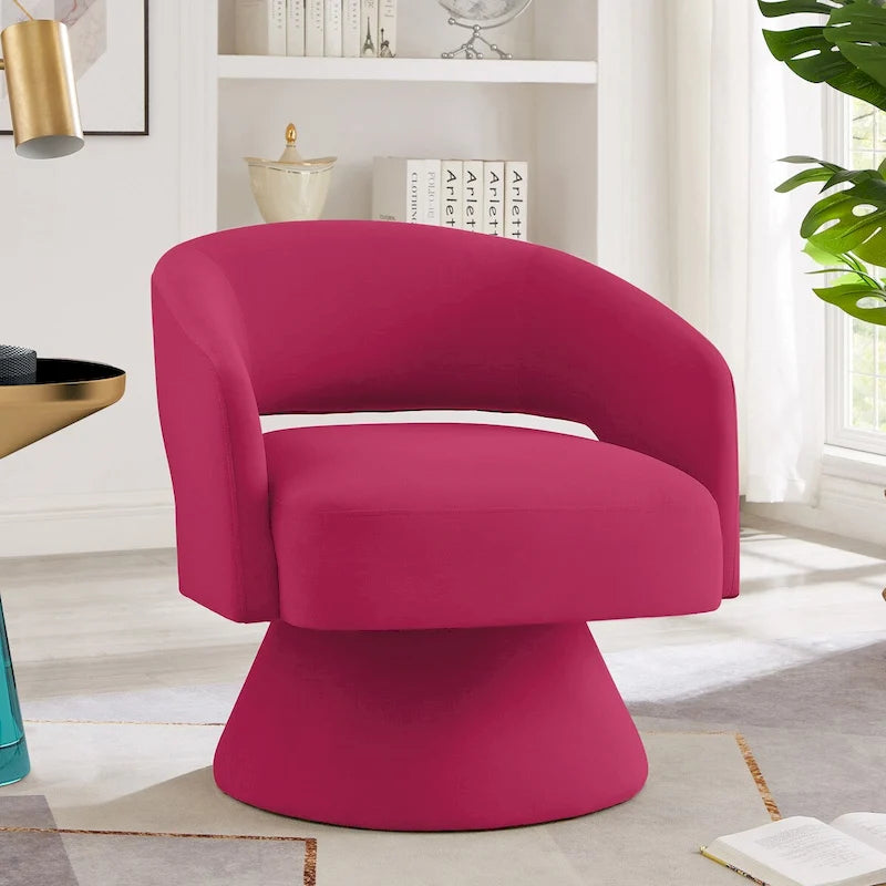 Fauteuils d'appoint pivotants en velours capitonné avec dossier ouvert