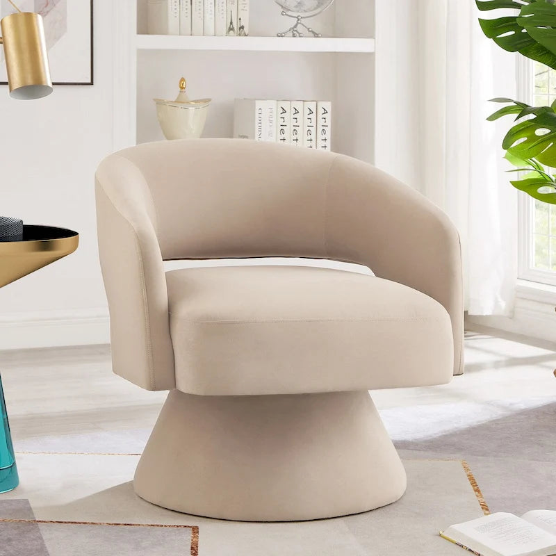 Fauteuils d'appoint pivotants en velours capitonné avec dossier ouvert