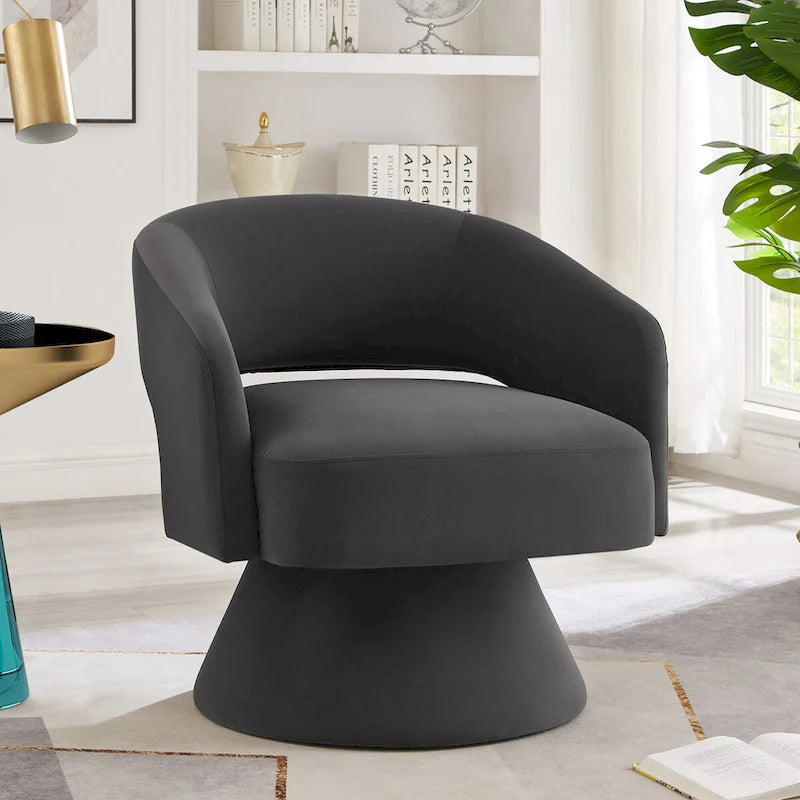 Fauteuils d'appoint pivotants en velours capitonné avec dossier ouvert