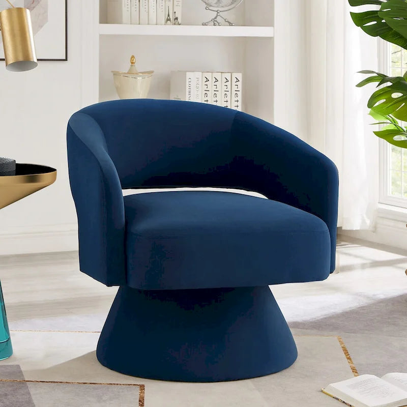 Fauteuils d'appoint pivotants en velours capitonné avec dossier ouvert