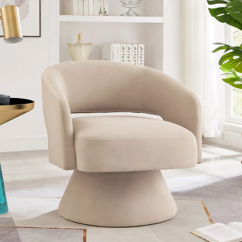 Fauteuils d'appoint pivotants en velours capitonné avec dossier ouvert