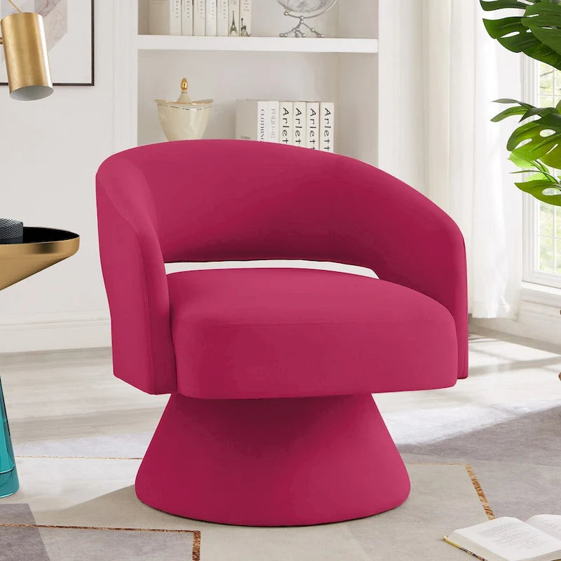 Fauteuils d'appoint pivotants en velours capitonné avec dossier ouvert