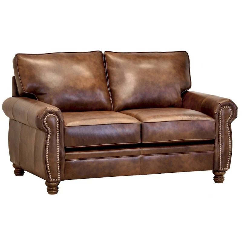 Ensemble canapé et causeuse en cuir pleine fleur marron Cabot, fabriqué aux États-Unis