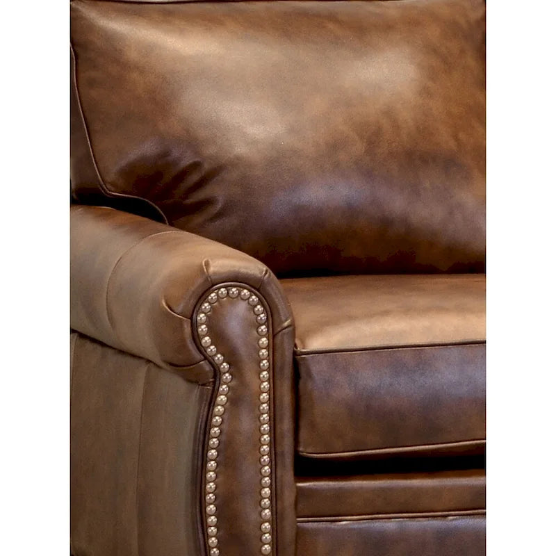Ensemble canapé et causeuse en cuir pleine fleur marron Cabot, fabriqué aux États-Unis