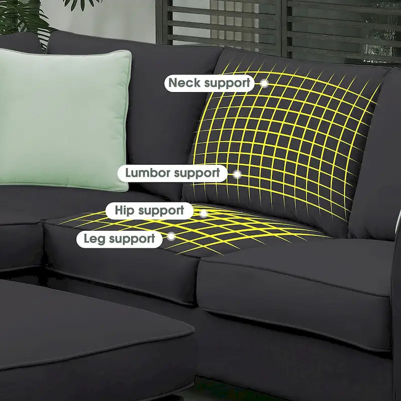 Canapé d'angle modulaire 7 places en forme de L avec pouf et 3 coussins