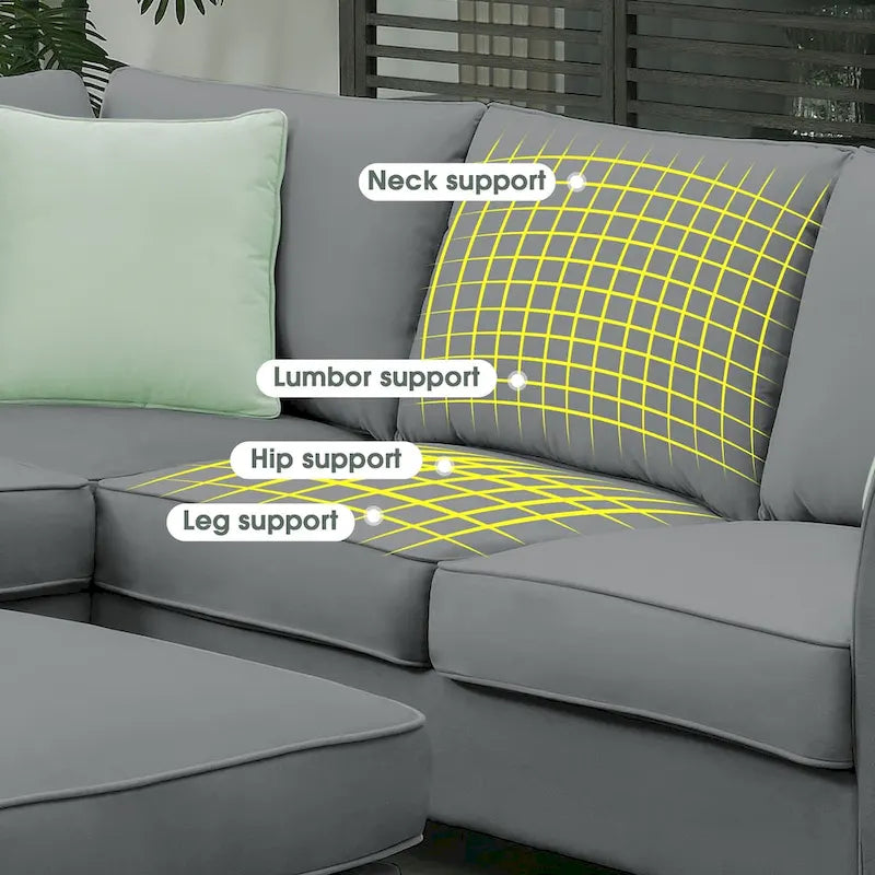 Canapé d'angle modulaire 7 places en forme de L avec pouf et 3 coussins