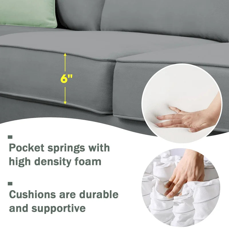 Canapé d'angle modulaire 7 places en forme de L avec pouf et 3 coussins