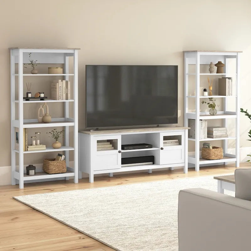 Meuble TV Bush Furniture Mayfield Farmhouse 60W avec bibliothèques.
