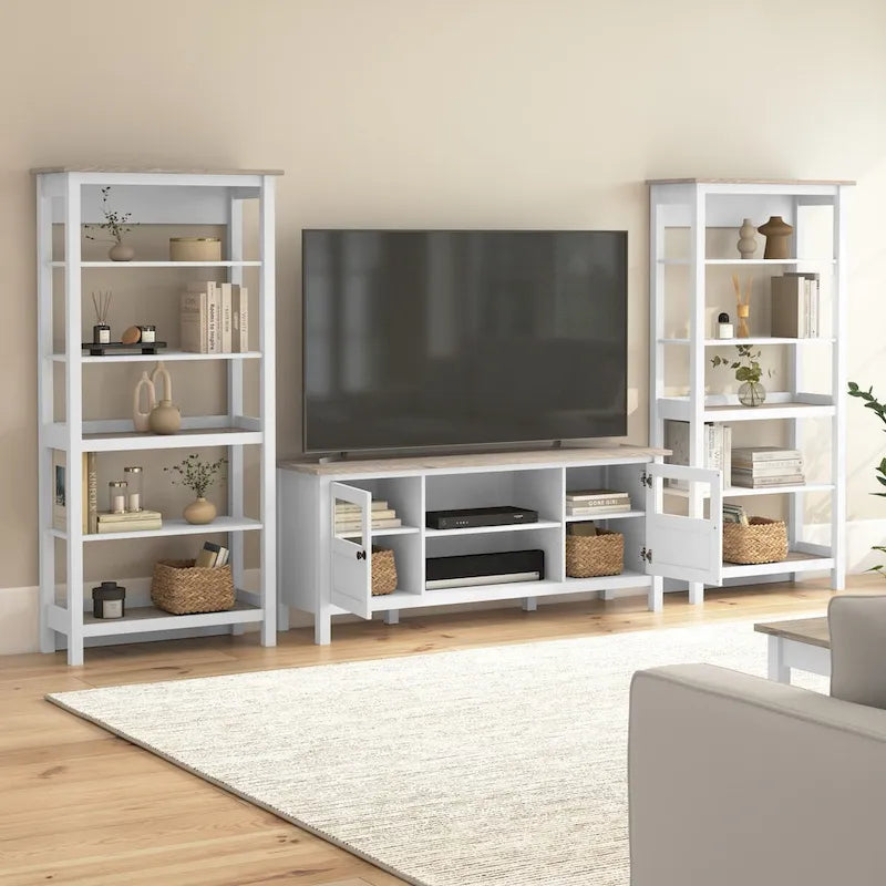 Meuble TV Bush Furniture Mayfield Farmhouse 60W avec bibliothèques.