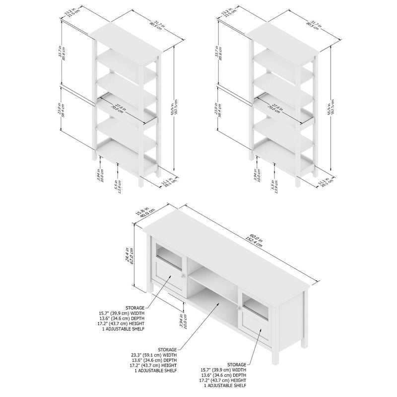 Meuble TV Bush Furniture Mayfield Farmhouse 60W avec bibliothèques.