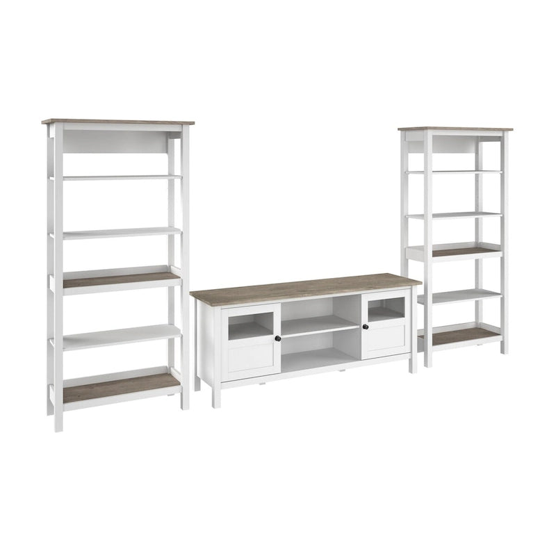 Meuble TV Bush Furniture Mayfield Farmhouse 60W avec bibliothèques.