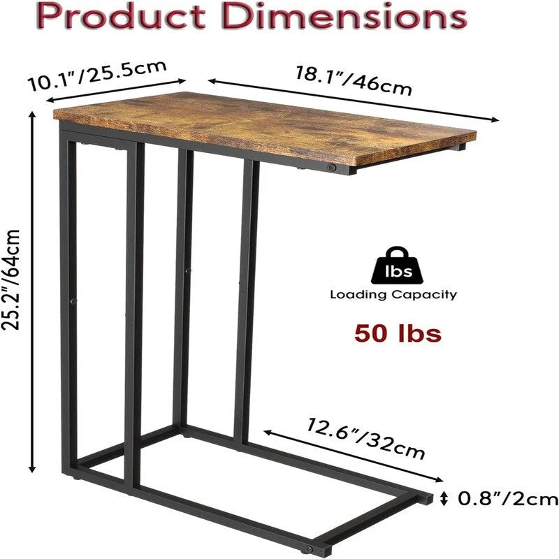 Petite table d'appoint en forme de C - 10 cm de profondeur x 18,1 cm de largeur x 25 cm de hauteur