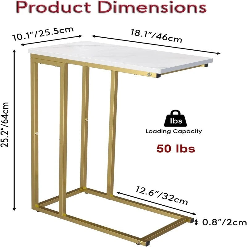Petite table d'appoint en forme de C - 10 cm de profondeur x 18,1 cm de largeur x 25 cm de hauteur