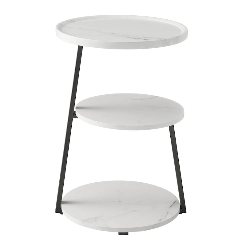 Table d'appoint ronde Skylar à 3 niveaux avec plateau à rebord surélevé et pieds asymétriques en métal de style moderne du milieu du siècle