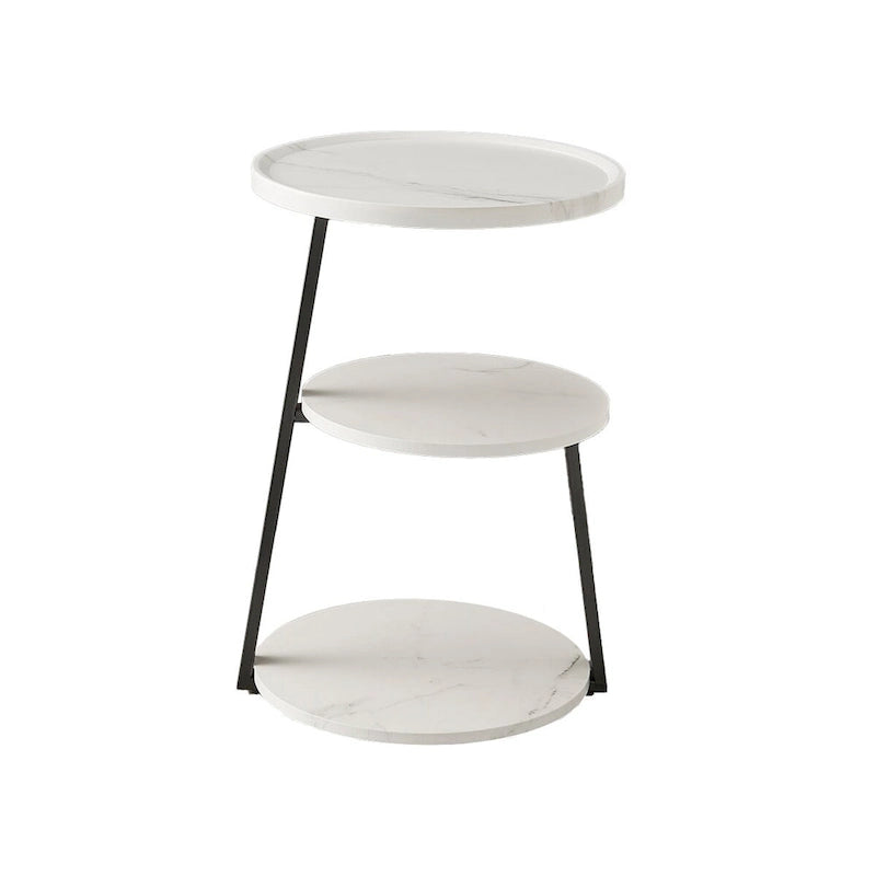 Table d'appoint ronde Skylar à 3 niveaux avec plateau à rebord surélevé et pieds asymétriques en métal de style moderne du milieu du siècle