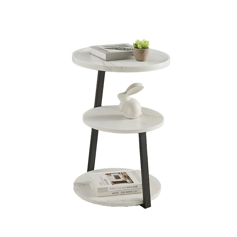Table d'appoint ronde Skylar à 3 niveaux avec plateau à rebord surélevé et pieds asymétriques en métal de style moderne du milieu du siècle