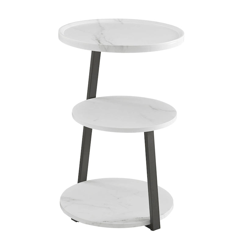 Table d'appoint ronde Skylar à 3 niveaux avec plateau à rebord surélevé et pieds asymétriques en métal de style moderne du milieu du siècle