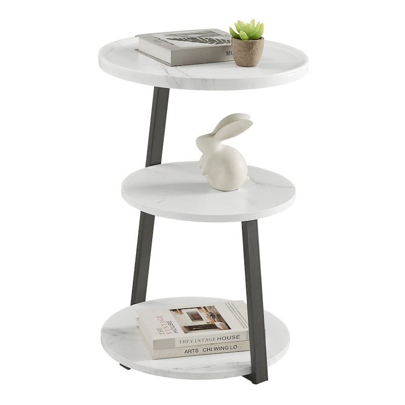 Table d'appoint ronde Skylar à 3 niveaux avec plateau à rebord surélevé et pieds asymétriques en métal de style moderne du milieu du siècle