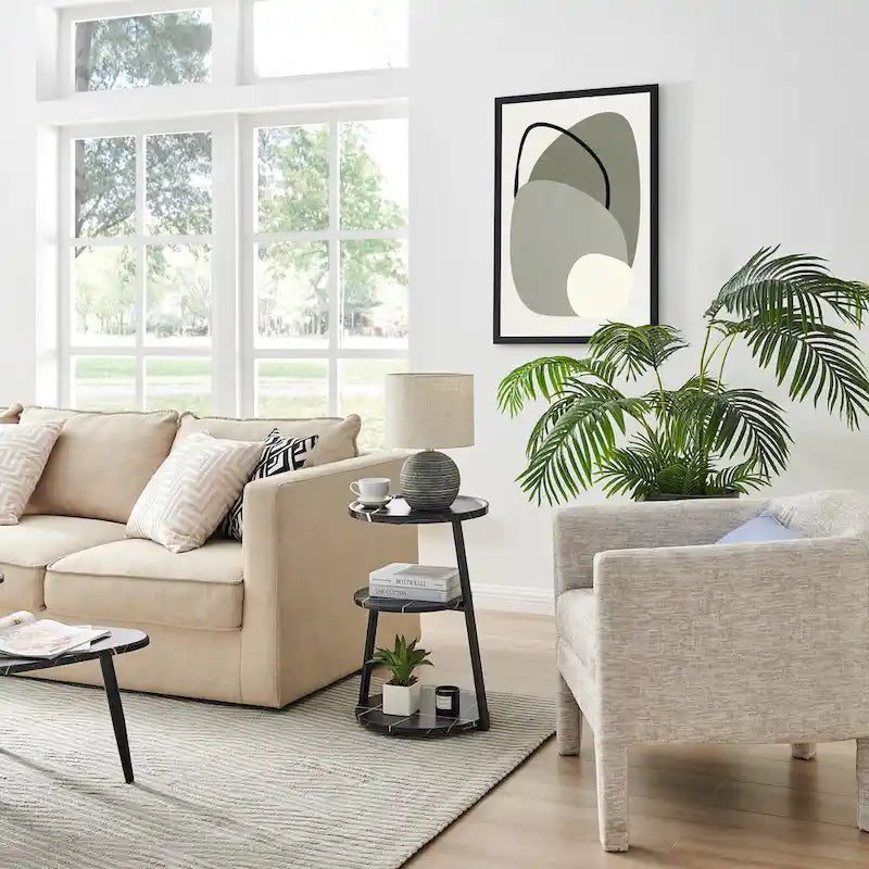 Table d'appoint ronde Skylar à 3 niveaux avec plateau à rebord surélevé et pieds asymétriques en métal de style moderne du milieu du siècle