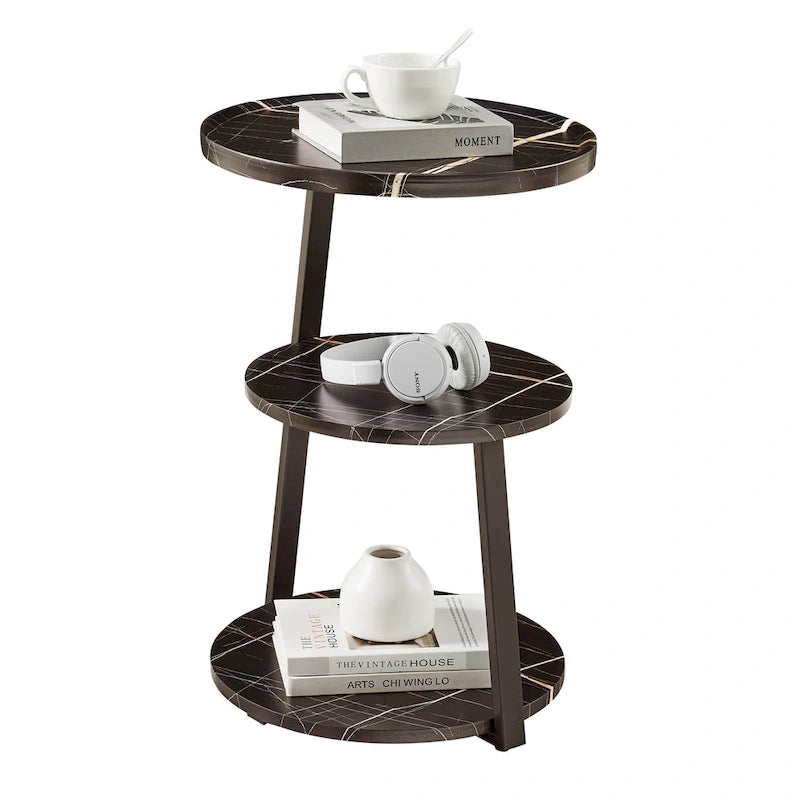 Table d'appoint ronde Skylar à 3 niveaux avec plateau à rebord surélevé et pieds asymétriques en métal de style moderne du milieu du siècle