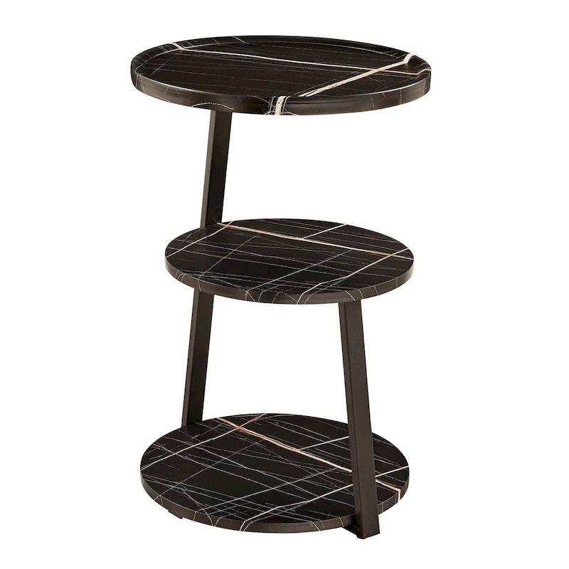 Table d'appoint ronde Skylar à 3 niveaux avec plateau à rebord surélevé et pieds asymétriques en métal de style moderne du milieu du siècle