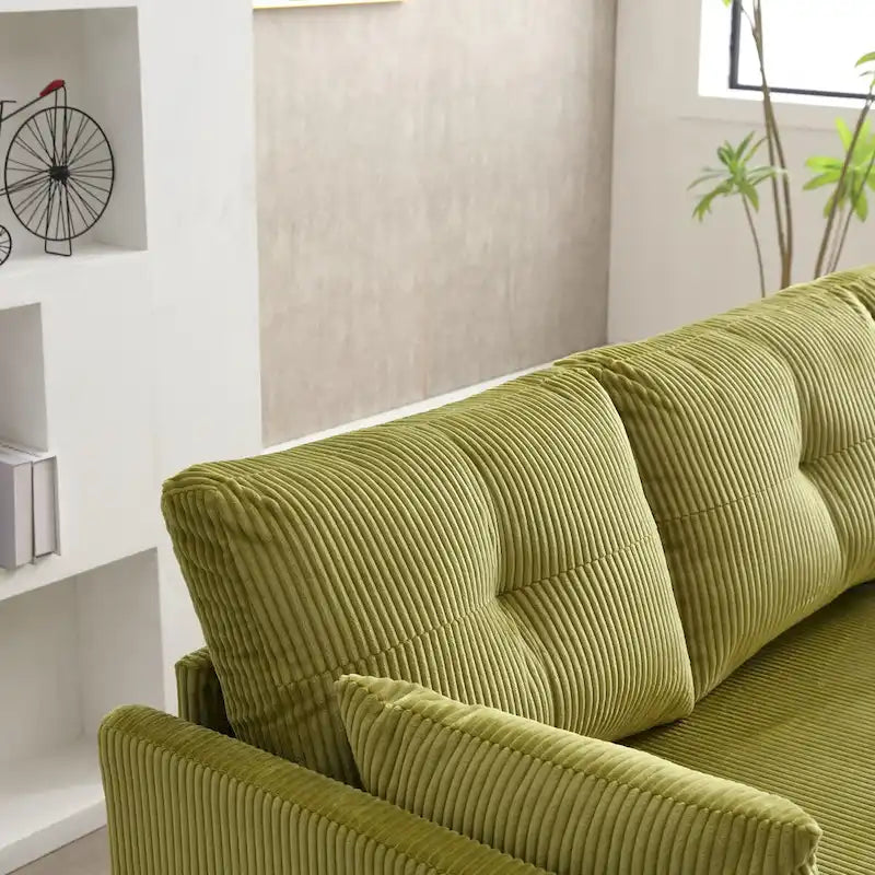 Canapé d'angle modulable en velours côtelé en forme de L avec méridienne de rangement, couleur olive