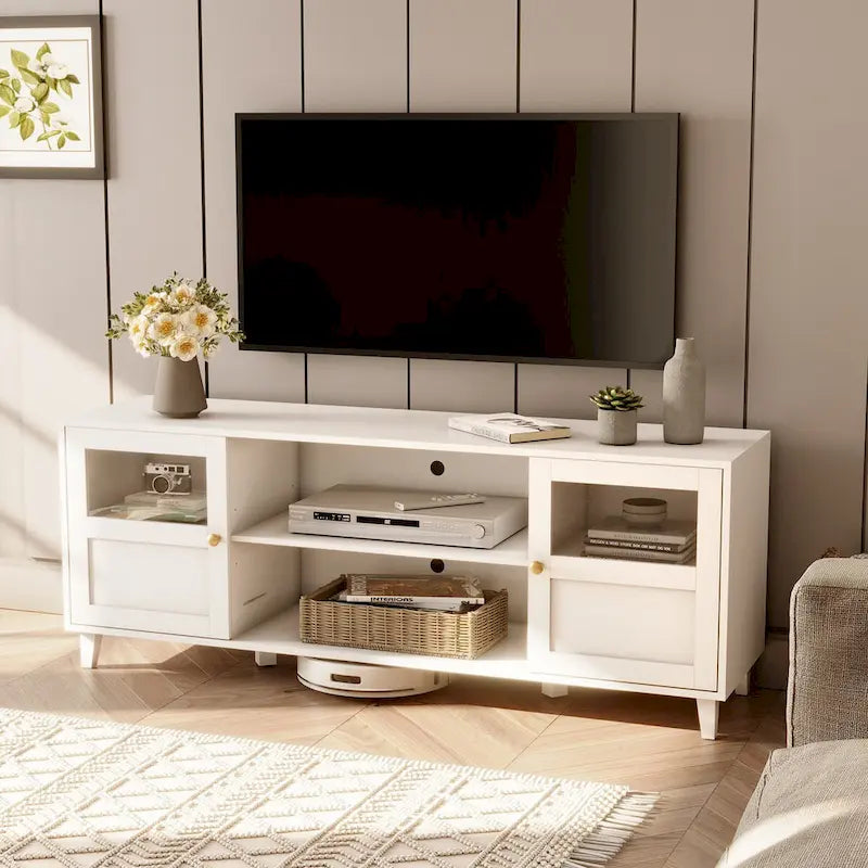 Meuble TV LED avec éclairage intégré, console multimédia et rangement - 152 cm de largeur