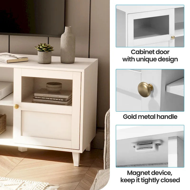 Meuble TV LED avec éclairage intégré, console multimédia et rangement - 152 cm de largeur