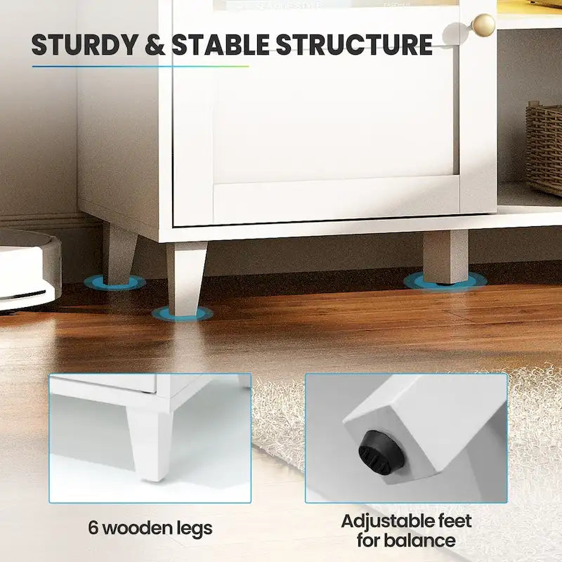 Meuble TV LED avec éclairage intégré, console multimédia et rangement - 152 cm de largeur