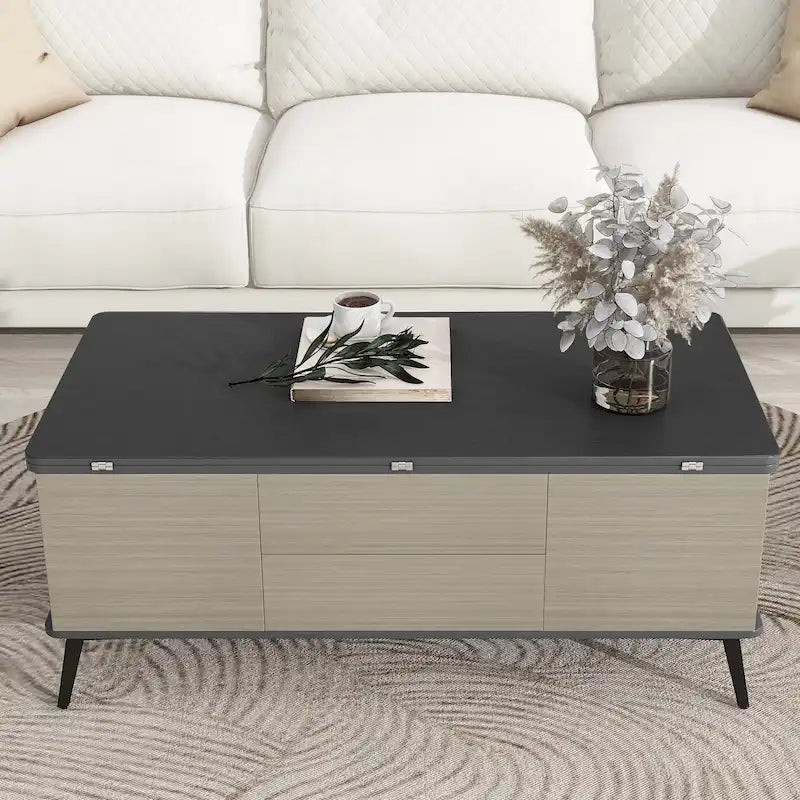 Ensemble de 5 pièces comprenant une table basse relevable avec rangement et une table à manger convertible.