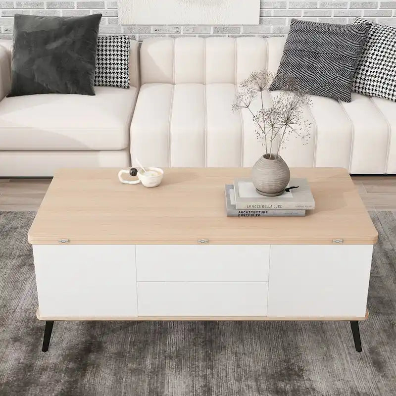 Ensemble de 5 pièces comprenant une table basse relevable avec rangement et une table à manger convertible.