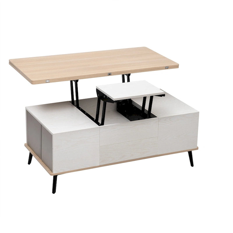 Ensemble de 5 pièces comprenant une table basse relevable avec rangement et une table à manger convertible.