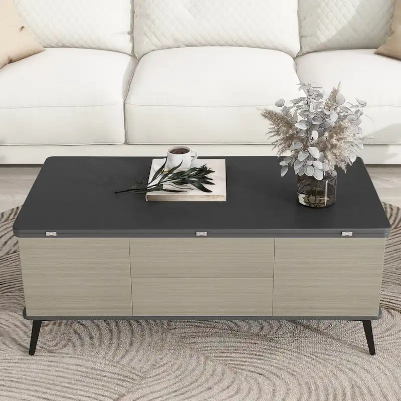 Ensemble de 5 pièces comprenant une table basse relevable avec rangement et une table à manger convertible.