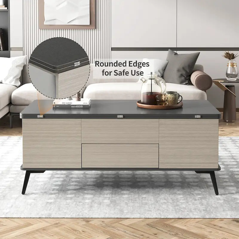 Ensemble de 5 pièces comprenant une table basse relevable avec rangement et une table à manger convertible.