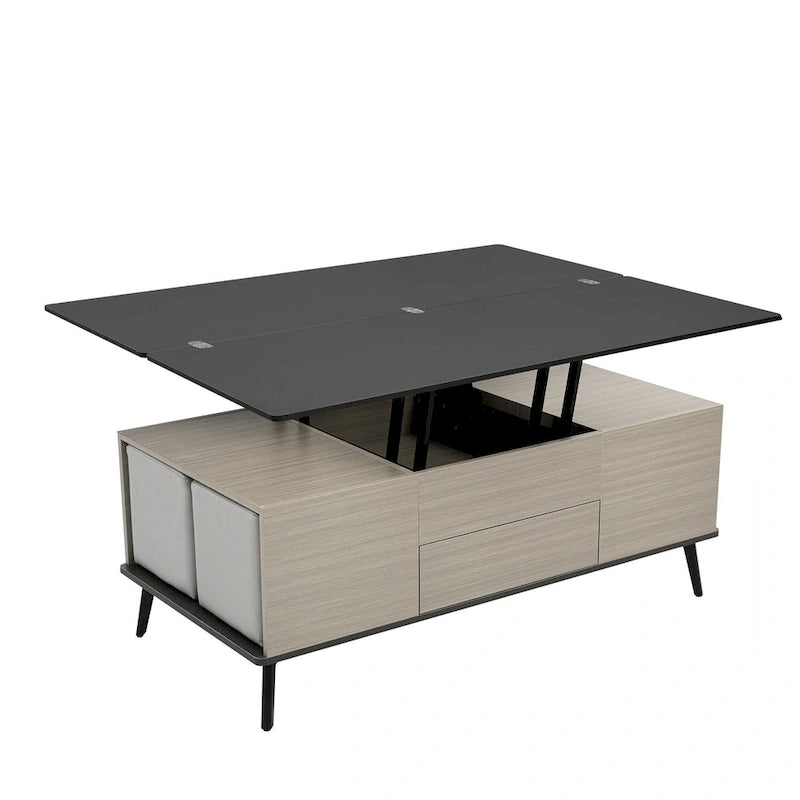 Ensemble de 5 pièces comprenant une table basse relevable avec rangement et une table à manger convertible.