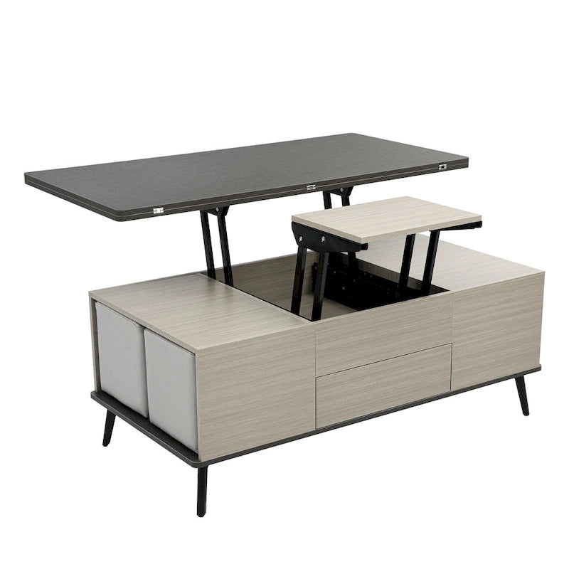 Ensemble de 5 pièces comprenant une table basse relevable avec rangement et une table à manger convertible.