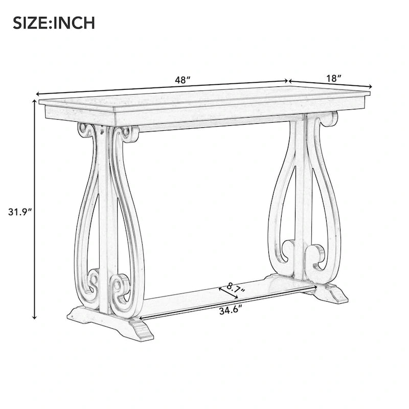 Console rustique vintage de 122 cm (48 pouces) - Table d'entrée de style ferme avec étagère ouverte et construction robuste