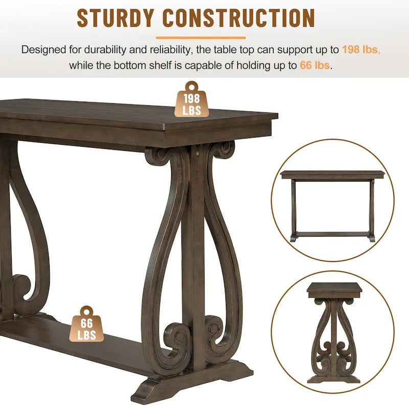 Console rustique vintage de 122 cm (48 pouces) - Table d'entrée de style ferme avec étagère ouverte et construction robuste