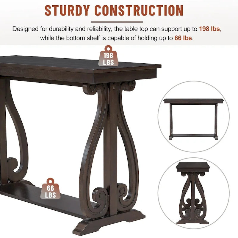 Console rustique vintage de 122 cm (48 pouces) - Table d'entrée de style ferme avec étagère ouverte et construction robuste